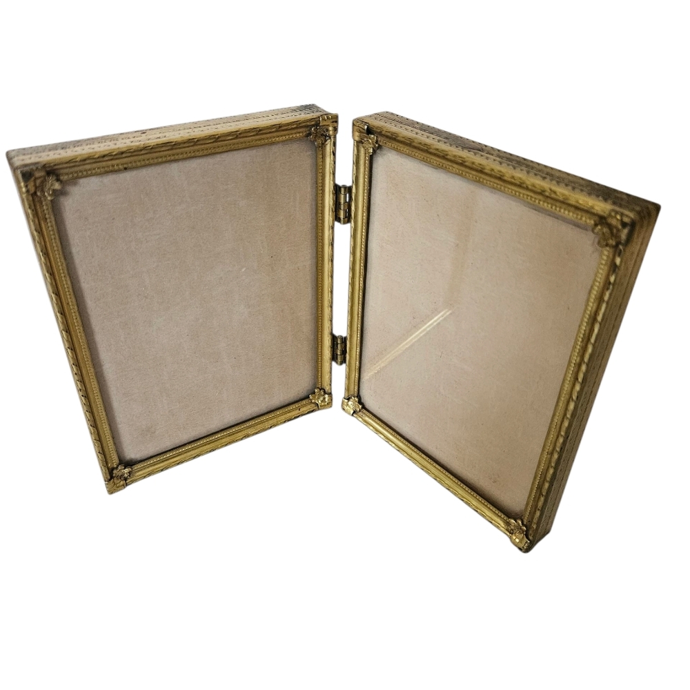 Vintage MCM Gold Metal Miniature Double Frame.